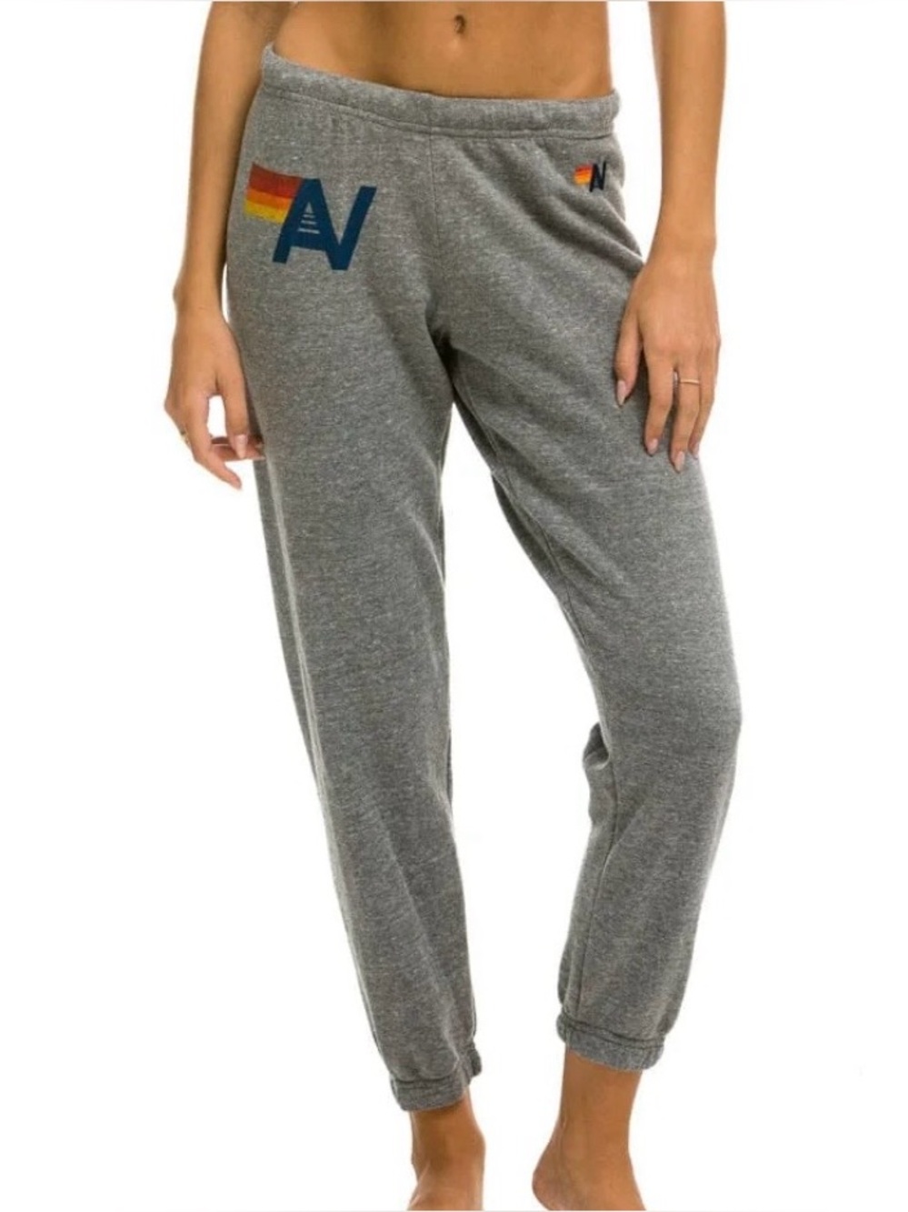 Aviator Nation Grey Jogger Sweatpants with Rainbow Stripe AV Logo